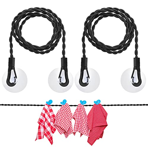 Prasacco 2 Pcs Travel Clothesline, Retractable Clothesline with Suction Cups and Hooks Portable Camping Clothesline Black