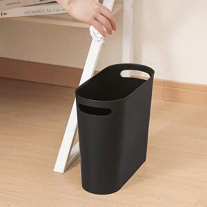 rejomiik Small Trash Can Slim Garbage Can Plastic Waste Basket with Handles 1.6 Gallon Container Bin for Narrow Spaces Bathroom, Bedroom, Kitchen, Office at Home, Black