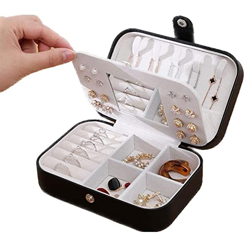 Akuzedos Jewelry Box,Jewelry Organizer, Travel Jewelry Boxes with Make Up Mirror,Small Jewelry Case,Jewelry Case Gift for Women,for Girls （Earring, Necklace,Rings） Black