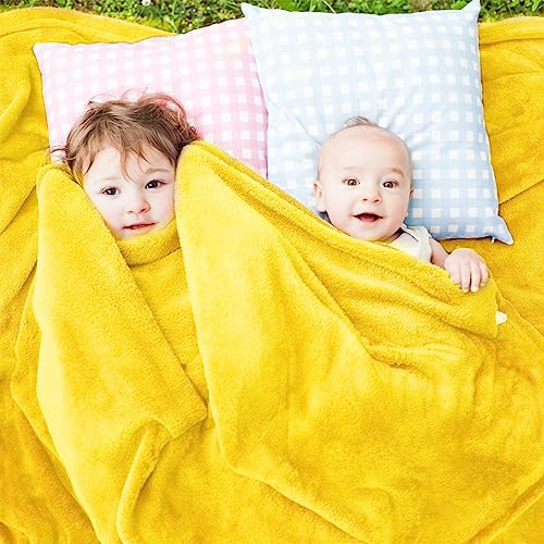 Yellow Cozy Soft Blankets & Throws for Couch, Lightweight Fleece Fall Fuzzy Blanket Couch Chairs Sofa Bedroom Living Room 50x70 inch Boys Girls Adults Student