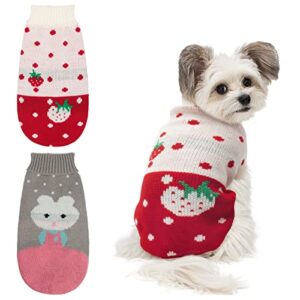 bwogue 2 packs small dog sweater knitted puppy sweater warm winter kitten clothes cat sweater clothes cute strawberry and rabbit doggie sweaters for small medium dogs girls boys