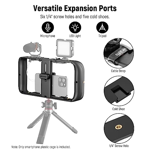 NEEWER Smartphone Video Rig, Phone Video Stabilizer Grip Vlogging Cage with Cold Shoe Tripod Mount, Phone Rig for Videomaker Film Maker Video grapher Compatible with iPhone Samsung and More, A104