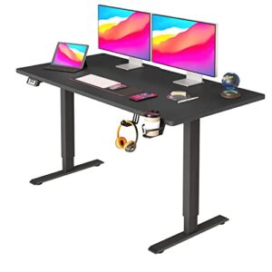 electric standing desk height adjustable computer desk 55 inches home office gaming desk writing computer workstation pc simple sit-stand large working area student kids study desk (black)