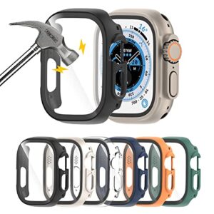 6 pack case with tempered glass screen protector for apple watch ultra 2/ultra 49mm, hasdon ultra-thin scratch resistant full protective bumper cover for iwatch ultra 2/ultra 49mm accessories