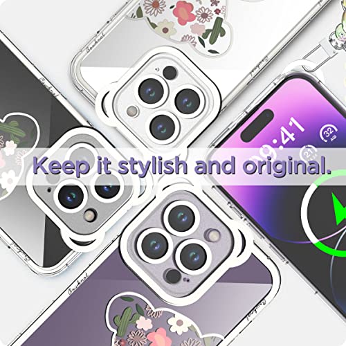 AICase for iPhone 14 Pro Max Case Cute for Women Girl, Bear Floral Flowers Girly Clear Kawaii Phone Case with Bracelet Wrist Strap Chain and Camera Protection Pretty Trendy Protective Cover