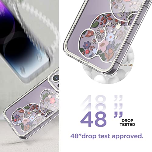 AICase for iPhone 14 Pro Max Case Cute for Women Girl, Bear Floral Flowers Girly Clear Kawaii Phone Case with Bracelet Wrist Strap Chain and Camera Protection Pretty Trendy Protective Cover