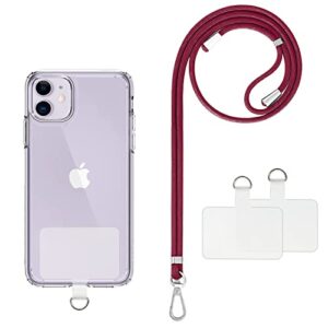nititop cell phone lanyard，phone strap，lanyard with adjustable nylon neck strap for crossbody or hanging around the neck with 2pc patchs-wine red