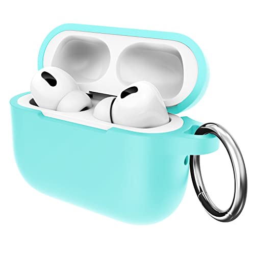 MILPROX AirPods Pro 2nd Case, Protective Skin Cover with Keychain [Visible Front LED] Shockproof Soft Slim Cases Accessories for AirPods Pro 2 Generation Charging Case [2022 Release] -Teal