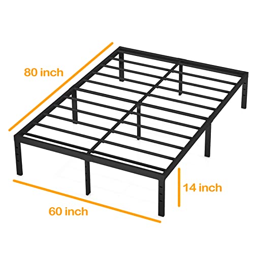Eavesince Queen Bed Frame 14 Inch High Max 1000 Pound Heavy Duty Sturdy Metal Steel Queen Size Platform No Box Spring Needed Black