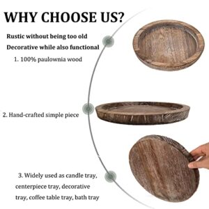 ICAROOM Rustic Wooden Serving Tray - Round Wood for Coffee Table, Candle Holder Home Decor, Small Tray, Decorative Trays Decor (8.07 in / 20.5 cm)