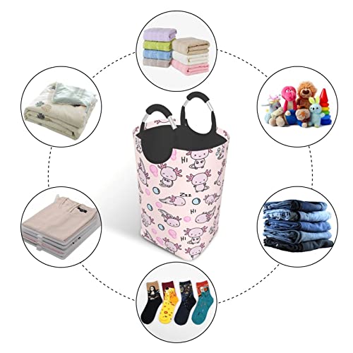 Folding Laundry Basket Cute Axolotls Portable Washing Bin Waterproof Collapsible Laundry Bag 50L Large Clothes Storage Hamper with Handle for Bathroom Bedroom