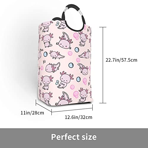 Folding Laundry Basket Cute Axolotls Portable Washing Bin Waterproof Collapsible Laundry Bag 50L Large Clothes Storage Hamper with Handle for Bathroom Bedroom