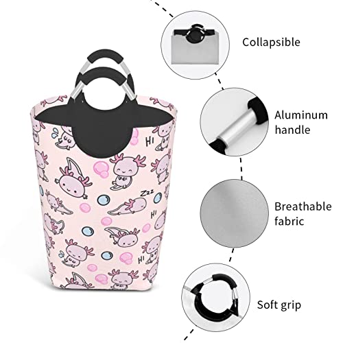 Folding Laundry Basket Cute Axolotls Portable Washing Bin Waterproof Collapsible Laundry Bag 50L Large Clothes Storage Hamper with Handle for Bathroom Bedroom