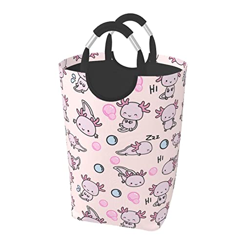 Folding Laundry Basket Cute Axolotls Portable Washing Bin Waterproof Collapsible Laundry Bag 50L Large Clothes Storage Hamper with Handle for Bathroom Bedroom