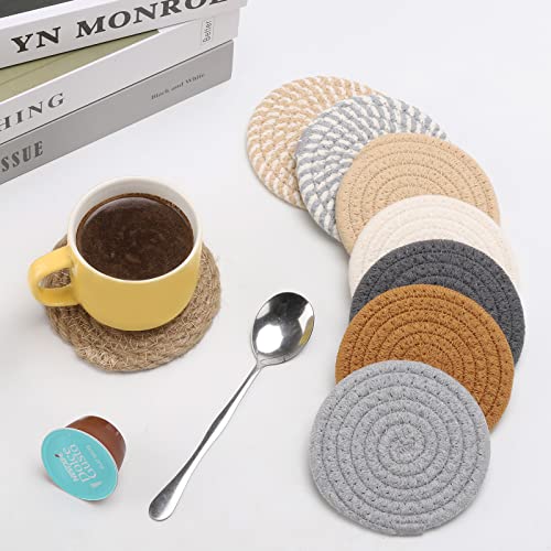 16 Pcs Woven Coasters for Drinks Absorbent Cup Coasters for Wooden Coffee Table, Best Housewarming Gifts, Farmhouse Room Office Decor