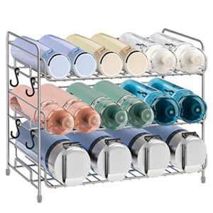 mefirt water bottle organizer, 3-tier water bottle organizer for cabinet, tumbler travel cup holder, pantry kitchen stackable storage rack for shaker baby bottle, wine, can, drying rack (silver)