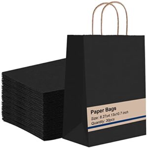 Paper Bags,30PCS Kraft Paper Bags 8.27x4.13x10.7Inch,Black Paper Gift Bags,Black Paper Bags with Handles,Shopping Bags Retail Bags Bulk for Small Business,Boutique,Grocery,Birthday Wedding Party Favor