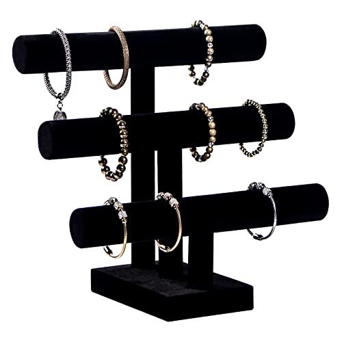 Pengup 3 Tier Bracelet Holder,Bracelet Display Stand,Black Velvet Jewelry Organizer Displays for Necklace Scrunchies Watches Hair Ties.