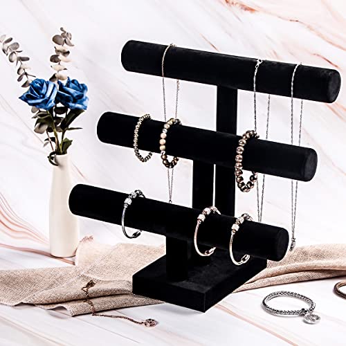 Pengup 3 Tier Bracelet Holder,Bracelet Display Stand,Black Velvet Jewelry Organizer Displays for Necklace Scrunchies Watches Hair Ties.