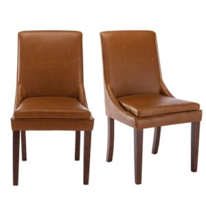 chairus dining chairs set of 2 pu leather dining room chairs modern side chair with brown wood legs comfy upholstered chair for kitchen lving room bedroom, brown
