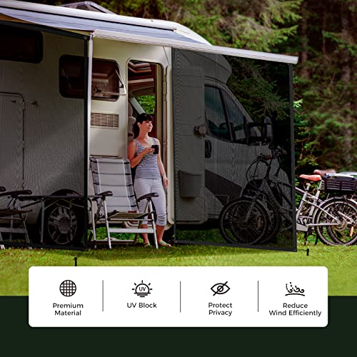 WELKIN RV Awning Sun Shade Screen, (7' x 9'), Black Mesh Screen Sunshade, UV Sun Blocker Canopy Complete Kits for Motorhome Camping Trailer