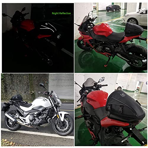 Motorcycle Backseat Tank Bag Motorcycle Tail Bags, Waterproof Leather PU Super Light Storage Saddle Bag, Multifunctional Motorbike Rear Seat Storage Accessories Bag, Black (Grey)