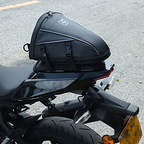 Motorcycle Backseat Tank Bag Motorcycle Tail Bags, Waterproof Leather PU Super Light Storage Saddle Bag, Multifunctional Motorbike Rear Seat Storage Accessories Bag, Black (Grey)