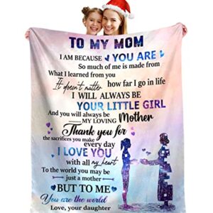 ARTHMOM Personalized Blanket Gifts for Mom Dad, Cozy Fleece Sofa Throw Blankets for Christmas Anniversary Valentines Birthday Day (to Mom from Daughter-Colorful, 60" x 50")