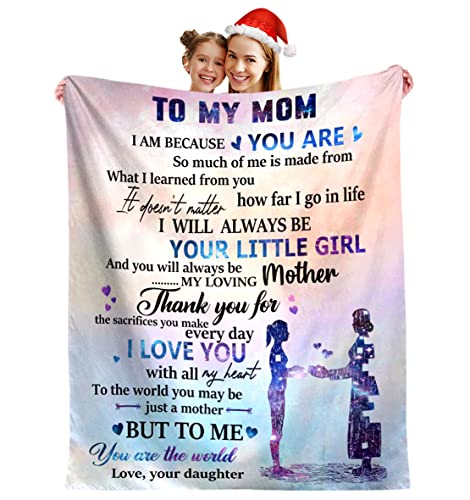 ARTHMOM Personalized Blanket Gifts for Mom Dad, Cozy Fleece Sofa Throw Blankets for Christmas Anniversary Valentines Birthday Day (to Mom from Daughter-Colorful, 60" x 50")