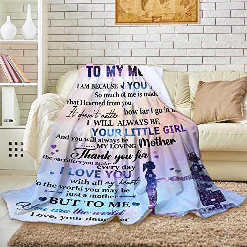 ARTHMOM Personalized Blanket Gifts for Mom Dad, Cozy Fleece Sofa Throw Blankets for Christmas Anniversary Valentines Birthday Day (to Mom from Daughter-Colorful, 60" x 50")
