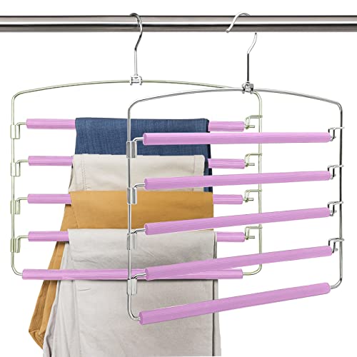 Ismosm 2 Pack Pants Hangers Closet Storage Organizer Non-Slip Space-Saving Hangers for Pants, Slacks, Jeans, Scarves, Shawls, Neckties