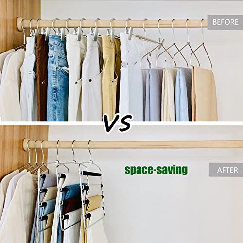 Ismosm 2 Pack Pants Hangers Closet Storage Organizer Non-Slip Space-Saving Hangers for Pants, Slacks, Jeans, Scarves, Shawls, Neckties