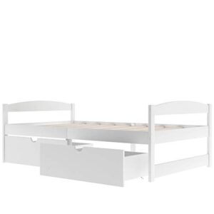 Majnesvon Twin Size Platform Bed with Two Drawers, Solid Wood Daybed Frame for Bedroom Guest Room, Storage Bed, No Box Spring Needed (Pine Wood, White)