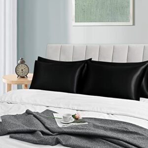 Yastouay Set of 2 Satin Pillow Covers Standard Size Silk Pillowcase with Envelope Closure Soft and Breathable Silk Pillowcase for Hair and Skin (Black, 20" x 26")