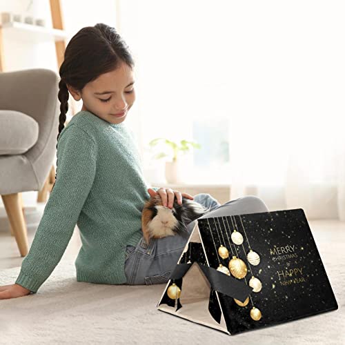 Small Pet Hideout Merry Christmas Happy New Year Background Hamster House Guinea Pig Playhouse for Dwarf Rabbits Hedgehogs Chinchillas