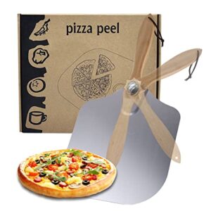 hego yum pizza peel,pizza paddle,12x14 inch pizza spatula for oven with foldable wood handle for easy storage,aluminum pizza spatula paddle metal for homemade pizza/baking/bread/pastry/dough/cake