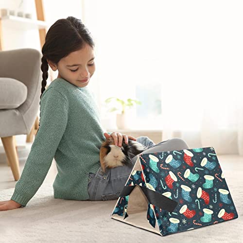 enheng Small Pet Hideout Flat-Design-Christmas-Background-with-Candies Hamster House Guinea Pig Playhouse for Dwarf Rabbits Hedgehogs Chinchillas