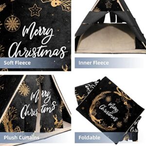 enheng Small Pet Hideout Gold Merry Christmas Wreath-01 Hamster House Guinea Pig Playhouse for Dwarf Rabbits Hedgehogs Chinchillas