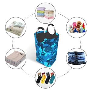 Foldable Square Laundry Hamper Blue Camouflage Portable Folding Washing Bin Waterproof Collapsible Laundry Bag 50L Large Clothes Storage Basket with Handles for Home Bedroom