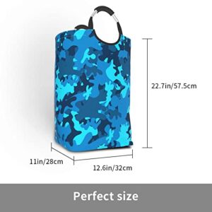 Foldable Square Laundry Hamper Blue Camouflage Portable Folding Washing Bin Waterproof Collapsible Laundry Bag 50L Large Clothes Storage Basket with Handles for Home Bedroom