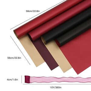 HYSSINOWRAP 40 sheets 4 colors Double sided color packaging flower wrapping paper gift wrapping paper DIY gift wrapping paper 23.6X23.6 Inch (007) (1-RED AND BLACK SERISE)