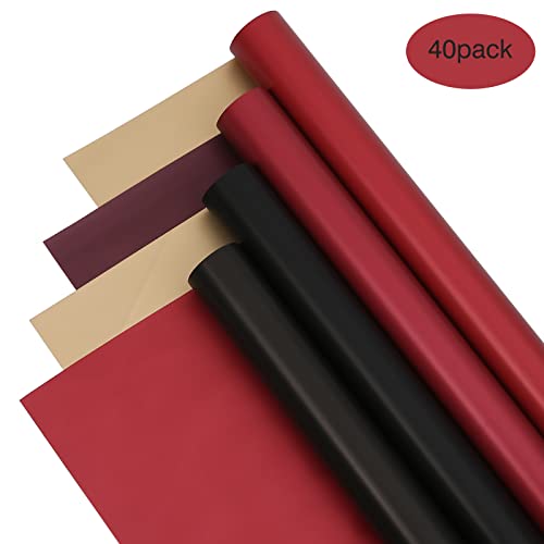 HYSSINOWRAP 40 sheets 4 colors Double sided color packaging flower wrapping paper gift wrapping paper DIY gift wrapping paper 23.6X23.6 Inch (007) (1-RED AND BLACK SERISE)