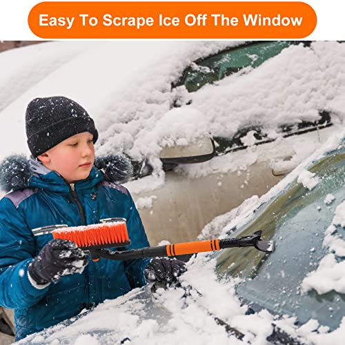 Snow Brush with Ice Scraper for Car Windshield, Magic Snow Scrapers & Brush, Car Window Snow Cleaner Removal Tool with Foam Grip, 22 Inch to 29 Inch Extendable Snow Remover for Family Cars, SUVs