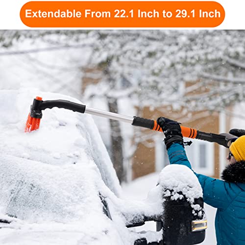 Snow Brush with Ice Scraper for Car Windshield, Magic Snow Scrapers & Brush, Car Window Snow Cleaner Removal Tool with Foam Grip, 22 Inch to 29 Inch Extendable Snow Remover for Family Cars, SUVs