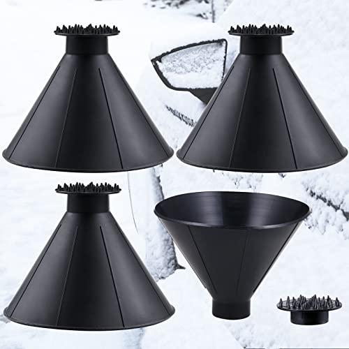 3 Pcs Magical Ice Scrapers for Car Windshield, Round Snow Scraper with Funnel, Cone-Shaped Car Snow Remover, Car Window Scraper for Ice & Snow, Car Winter Accessories, Gift for Chrismas (Black)