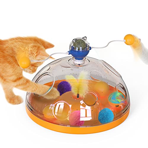 AOCCIT Cat Toy Indoor for Cats Interactive Best Kitten Puzzle Toys Seller Kitty Treasure Chest Puzzles Smart stimulating Mental Stimulation Brain Games Track Balls Teaser Catnip Ball with Feather AB