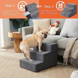 EHEYCIGA Dog Stairs for Small Dogs, 3-Step Dog Stairs for High Beds and Couch, Folding Pet Steps for Small Dogs and Cats, and High Bed Climbing, Non-Slip Balanced Dog Indoor Step, Grey, 3/4/5 Steps