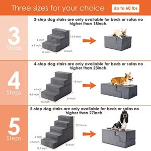 EHEYCIGA Dog Stairs for Small Dogs, 3-Step Dog Stairs for High Beds and Couch, Folding Pet Steps for Small Dogs and Cats, and High Bed Climbing, Non-Slip Balanced Dog Indoor Step, Grey, 3/4/5 Steps