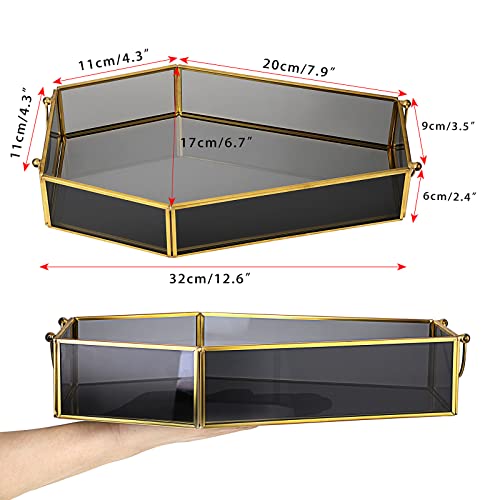 ELLDOO Gold Black Glass Coffin Tray, Gothic Home Decor Jewelry Tray, Coffin Shape Serving Tray, Spooky Decorative Tray Candle Tray with Handle for Halloween