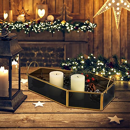 ELLDOO Gold Black Glass Coffin Tray, Gothic Home Decor Jewelry Tray, Coffin Shape Serving Tray, Spooky Decorative Tray Candle Tray with Handle for Halloween